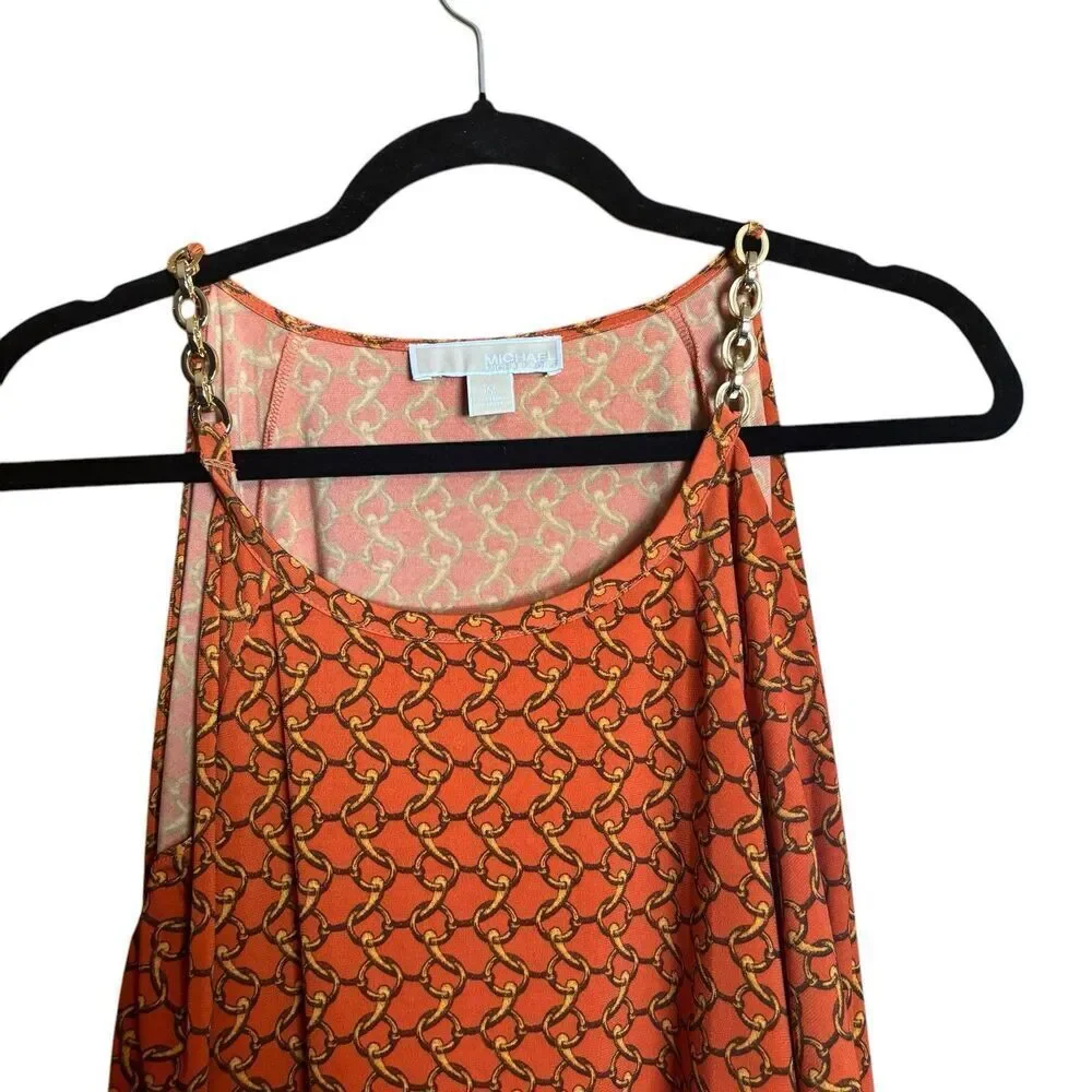 Michael Kors Cold Shoulder Top Women Medium Multicolor Chain Link Stretch Blouse